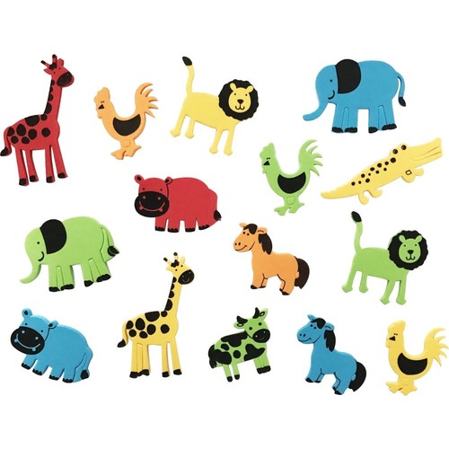 DBLG Import Self-Adhesive Foam Farm and Zoo Animal Shapes - Crafting - 64 / Pack - Assorted - Foam