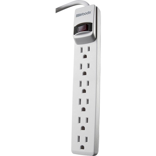 Woods 6-Outlet Power Strip with 6? Cord - 6 x AC Power - 6 ft Cord - White