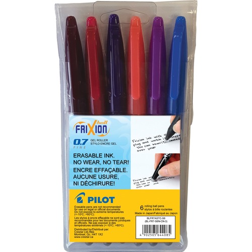 Pilot FriXion Ball Gel Pen - Refillable - Purple, Lime Green, Pink, Orange, Turquoise, Red Thermosensitive Gel Ink Ink - 6 / Pack