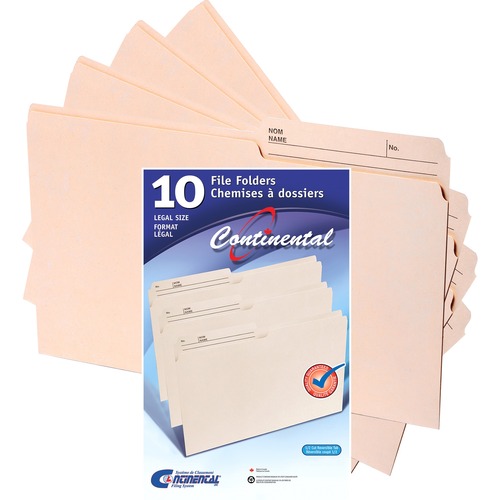 Continental 1/2 Tab Cut Legal Recycled Presentation Folder - 8 1/2" x 14" - Manila - 10 / Pack