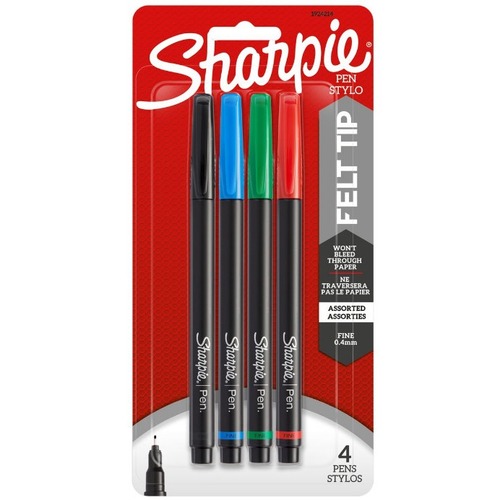 Sharpie Porous Point Pen - Fine Pen Point - 0.4 mm Pen Point Size - Black, Blue, Red, Green Water Based Ink - Plastic Barrel - 4 / Pack