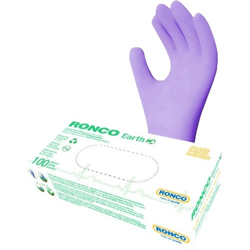 RONCO Earth Examination Gloves - Large Size - For Right/Left Hand - Nitrile - Violet - Biodegradable, Chemical Resistant, Latex-free, Powder-free, Flexible, Lightweight, Extra Strength, Disposable, Textured, Secure Grip - For Food Handling, Food Processin
