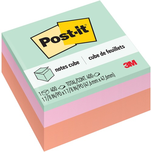 Post-it® Adhesive Note - 1.88" x 1.88" - Square - 400 Sheets per Pad - Pastel