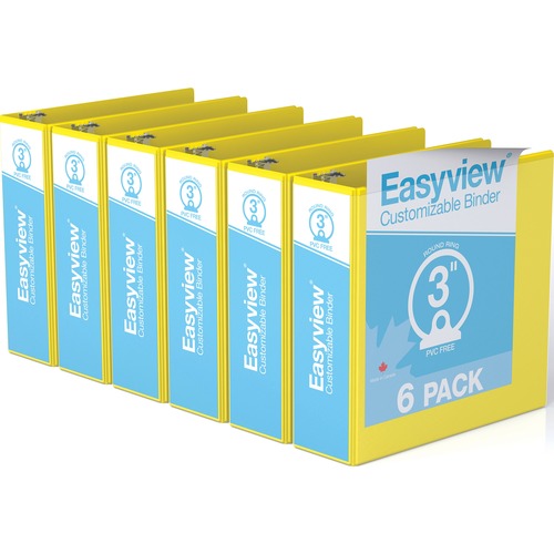 Davis Easyview Premium Round Ring Binders Yellow - 3" Binder Capacity - Round Ring Fastener(s) - Inside Front & Back Pocket(s) - Polypropylene - Yellow - Recycled - Clear Overlay, Ink-transfer Resistant, PVC-free