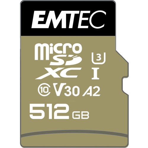 EMTEC 512 GB Class 10/UHS-I (U3) V30 microSDXC - 100 MB/s Read - 100 MB/s Write - 1 Year Warranty