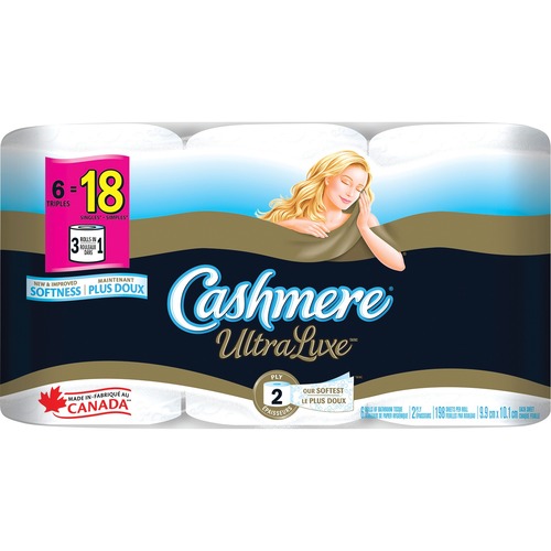 Cashmere UltraLuxe Bathroom Tissue - 2 Ply - White - Soft, Quilted, Thick, Hypoallergenic - For Bathroom - 6 / Pack