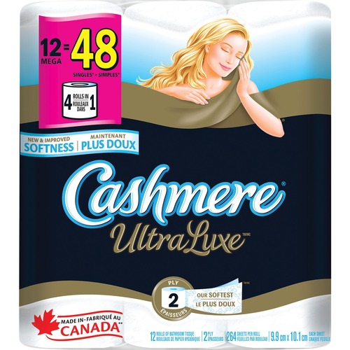 Cashmere UltraLuxe Bathroom Tissue - 2 Ply - White - Soft, Quilted, Thick, Hypoallergenic - For Bathroom - 12 / Pack