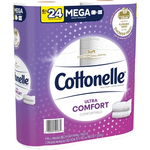 Cottonelle Ultra Comfort Toilet Paper - White - Soft, Textured, Moisture Absorbent, Septic-free, Sewer-safe, Thick, Strong, Comfortable, Absorbent, Clog Safe, Flushable - For Bathroom, Toilet, Skin - 6 / Pack