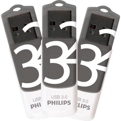 Philips Vivid 32GB USB 3.0 Flash Drive - 32 GB - USB 3.0 - White, Gray - 3 / Pack