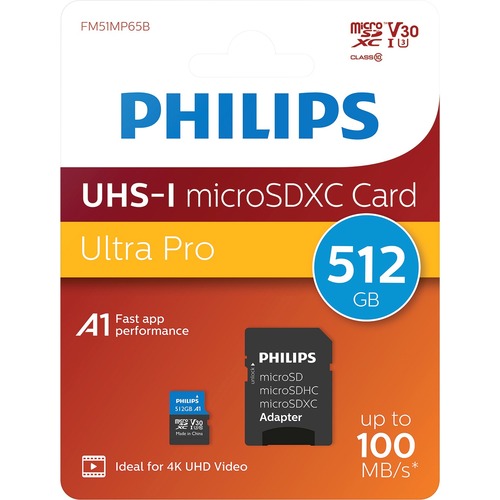 Philips Ultra Pro 512 GB Class 10/UHS-I (U3) V30 microSDXC - 100 MB/s Read - 1 Year Warranty