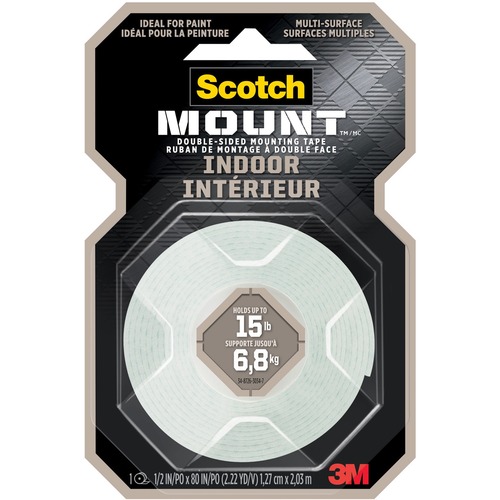 Scotch Scotch-Mount Mounting Tape - 6.7 ft (2 m) Length x 0.50" (12.7 mm) Width - 4.70 mil (0.12 mm) Thickness - Silicone - 1 / Pack - White