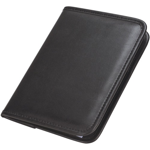 Samsill Pad Folio - 4 Internal Pocket(s) - Synthetic Leather, Polyvinyl Chloride (PVC) - Black - Padded, Stitched, Pen Loop, Notepad, Document Pocket, Business Card Holder, Refillable - 0% Recycled - 1 Each
