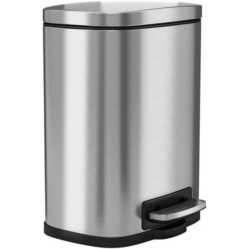 HLS Commercial Fire-Rated Soft Step Trash Can - 1.32 gal Capacity - Pedal Control, Handle, Durable, Smooth, Lid Closure, Fingerprint Proof, Fire Retardant, Removable Inner Bin - 11.8" Height x 8.5" Width x 7.3" Depth - Stainless Steel - Silver - 1 Each