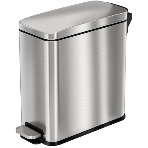 HLS Commercial Fire-Rated Soft Step Trash Can - 3 gal Capacity - Pedal Control, Durable, Smooth, Lid Closure, Fingerprint Proof, Fire Retardant, Removable Inner Bin, Handle - 13.8" Height x 6.5" Width - Stainless Steel - Silver - 1 Each