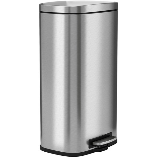 HLS Commercial Fire-Rated Soft Step Trash Can - 8 gal Capacity - Pedal Control, Handle, Durable, Smooth, Lid Closure, Fingerprint Proof, Fire Retardant, Removable Inner Bin - 25" Height x 13.7" Width - Stainless Steel - Silver - 1 Each