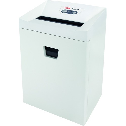 HSM Pure 420 - 3/16" x 1 1/8" - Continuous Shredder - Particle Cut - 15 Per Pass - for shredding Staples, Paper, Paper Clip, Credit Card, CD, DVD - 0.188" x 1.125" Shred Size - P-4/O-3/T-4/E-3/F-1 - 9.45" Throat - 9.20 gal Wastebin Capacity - White - TAA 