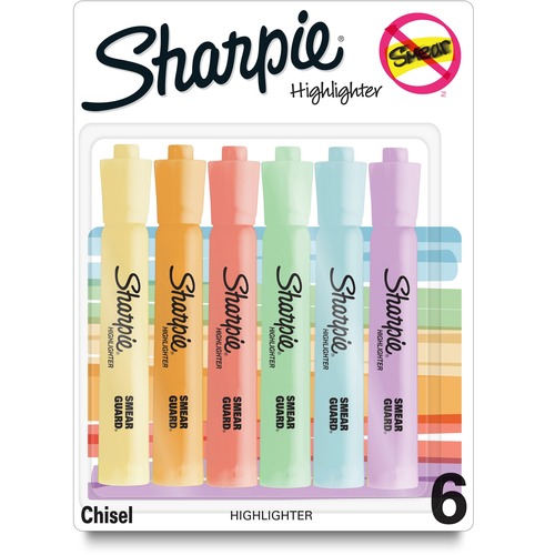 Sharpie SmearGuard Tank Style Highlighters - Wide, Narrow Marker Point - Chisel Marker Point Style - Assorted - 6 / Pack