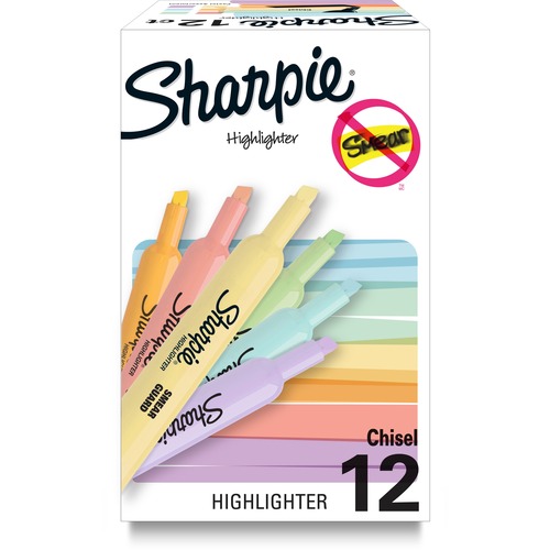 Sharpie SmearGuard Tank Style Highlighters - Wide, Narrow Marker Point - Chisel Marker Point Style - Assorted - 12 / Dozen