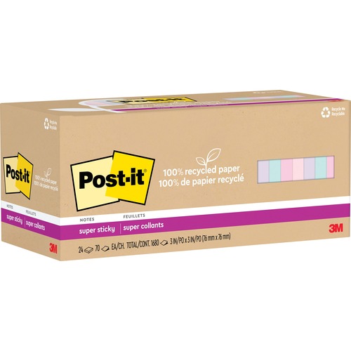 Feuillets recycl&eacute;s Post-it&reg; Super Sticky - La vie en pastel - Post-it&reg;