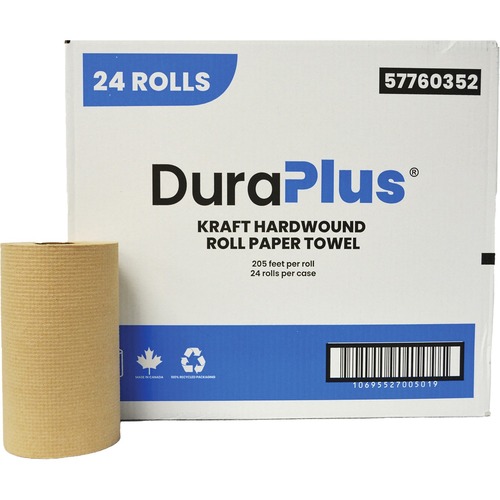 Dura Plus Paper Towels Hardwound Kraft 7-4/5" x 205' 24 rolls/ctn - Kraft - Eco-friendly - For Hand - 24 / Carton -  - PTUDP0352