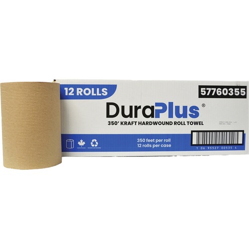 Dura Plus Paper Towels Hardwound Kraft 7-4/5" x 350' 12 rolls/ctn - Kraft - Eco-friendly - For Hand - 12 / Carton