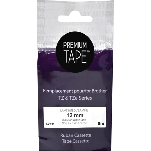 Premium Tape TZ Label Tape - 1/2" x 26 ft Length - Rectangle - Black on White