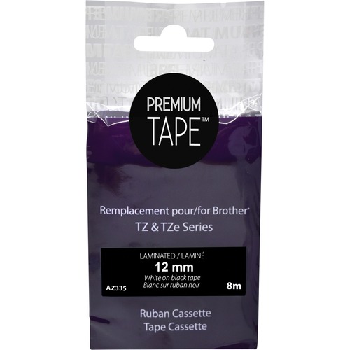 Premium Tape TZ Label Tape - 1/2" x 26 ft Length - Rectangle - Black on White