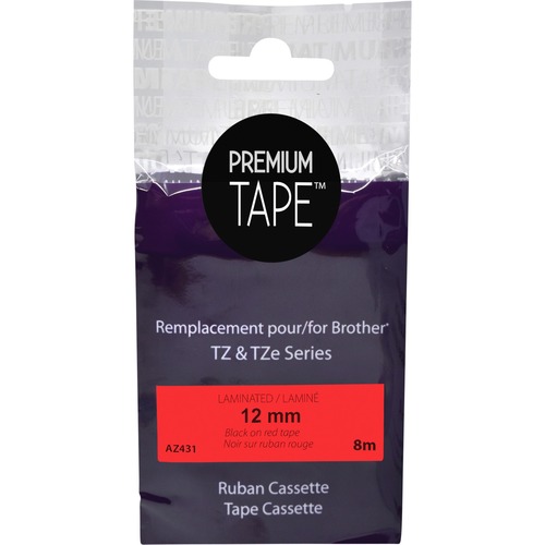 Premium Tape TZ Label Tape - 1/2" x 26 ft Length - Rectangle - Black on Red