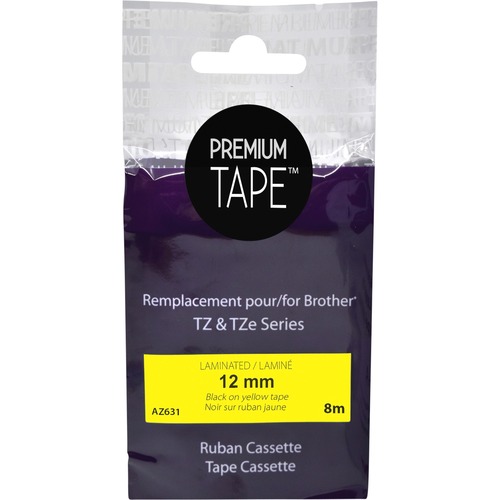 Premium Tape TZ Label Tape - 1/2" x 26 ft Length - Rectangle - Black On Yellow