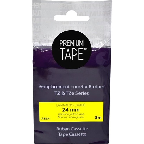 Premium Tape TZ Label Tape - 1" x 26 ft Length - Rectangle - Black On Yellow