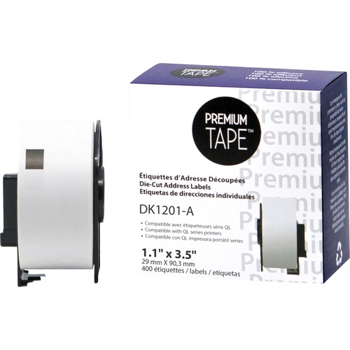 Premium Tape DK Shipping Label - 1 1/10" x 3 1/2" Length - Rectangle - Black on White - 400 / Roll - Die-cut