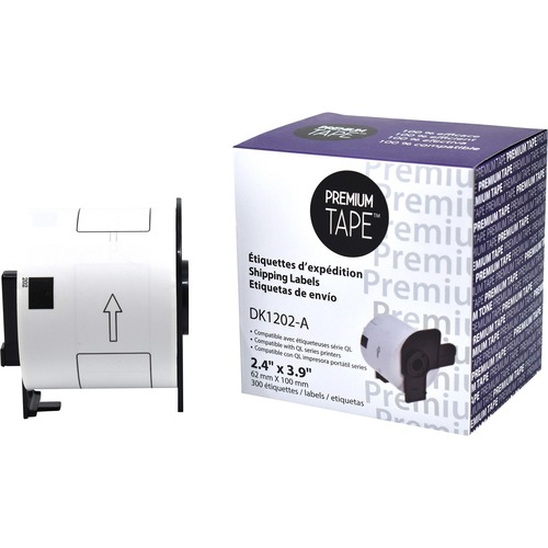 Premium Tape DK Shipping Label - 2 2/5" x 3 29/32" Length - Rectangle - Black on White - 300 / Roll