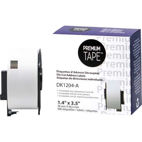 Premium Tape DK Address Label - 1 2/5" x 3 1/2" Length - Rectangle - Black on White - 400 / Roll - Die-cut