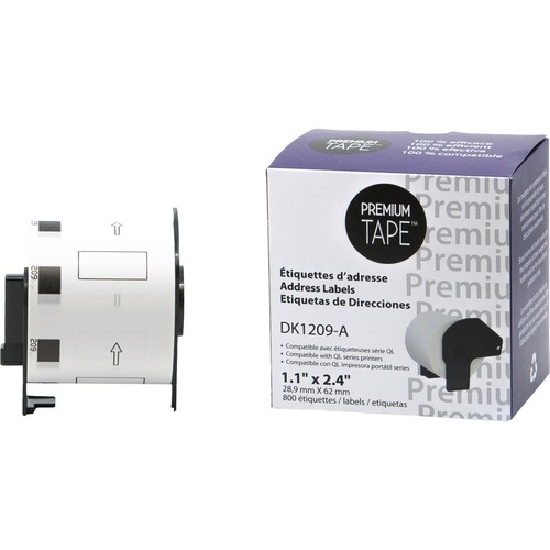 Premium Tape DK Address Label - 1 9/64" x 2 7/16" Length - Rectangle - Black on White - 800 / Roll - Die-cut