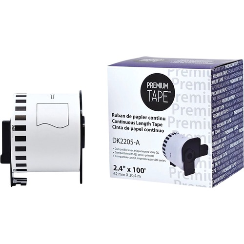 Premium Tape DK Multipurpose Label - 2 2/5" x 100" Length - Rectangle - Black on White - 200 / Roll