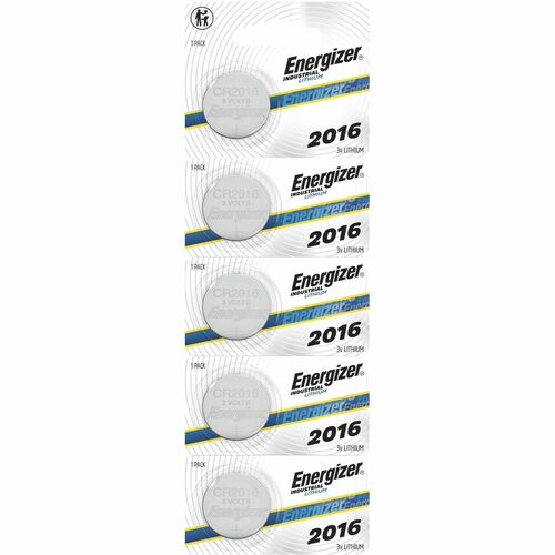 Energizer Industrial 2016 Lithium Batteries - For Digital Thermometer, Glucose Monitor, Laser Pointer - CR2016 - 100 mAh - 3 V - 5 / Pack