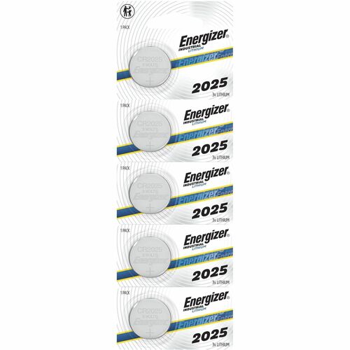 Energizer Industrial 2025 Lithium Batteries, 2025 Energizer Industrial Lithium Batteries, 5 Pack - For Calculator, Digital Thermometer, Glucose Monitor, Construction, Facility Maintenance, Medical Center, Office, Classroom, Electronics - Coin Cell - 5