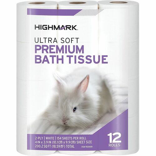 Highmark® TAD Premium 2-Ply Toilet Paper, 3-15/16" x 4" , 154 Sheets Per Roll, 12 Rolls Per Pack - 2 Ply51.31 ft - 154 Sheets/Roll - 4.44" Roll Diameter - 1.63" Core - White - 12 Rolls Per Pack - 4 / Case