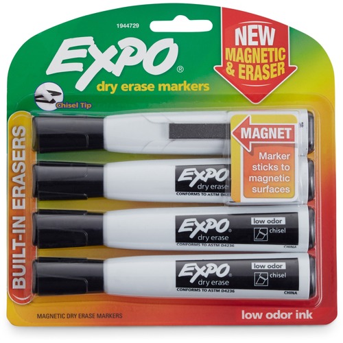 Sanford Magnetic Dry-erase Marker - Broad, Medium, Fine Marker Point - Chisel Marker Point Style - Black - 4 / Pack