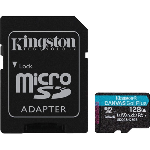 Kingston Canvas Go! Plus 128 GB Class 10/UHS-I (U3) V30 microSDXC - 170 MB/s Read - 90 MB/s Write - Lifetime Warranty = KIN831303