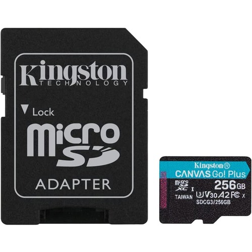Kingston Canvas Go! Plus 256 GB Class 10/UHS-I (U3) V30 microSDXC - 170 MB/s Read - 90 MB/s Write - Lifetime Warranty = KIN831304