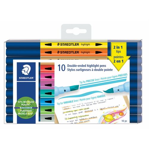 Staedtler Pen - Chisel, Brush Pen Point Style - Assorted Water Based Ink - 10 Pack