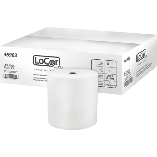 LoCor Paper Ultra Hard Wound Roll Towels - 1 Ply - White - Virgin Fiber - 6 / Carton