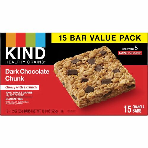 KIND Healthy Grains Bars - Trans Fat Free, Gluten-free, Low Sodium, Cholesterol-free - Dark Chocolate Chunk - 1.20 oz - 15 / Box