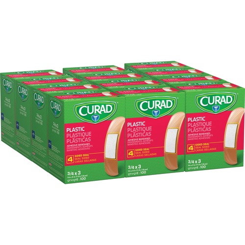 Curad Plastic Adhesive Bandages - Tan - Plastic, Polyethylene - 100Box - 12 / Carton