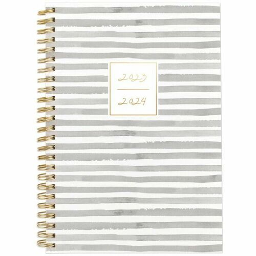 Cambridge Leah Bisch Academic Planner - Small Size - Academic - Monthly, Weekly - 12 Month - July 2023 - June 2024 - 1 Week, 1 Month Double Page Layout - 5 1/2" x 8 1/2" Sheet Size - Twin Wire - Gray, White - Flexible Cover, Unruled Planning Space, Notes 