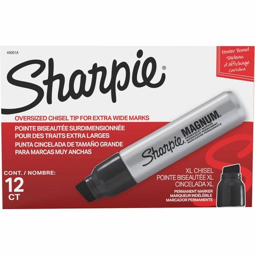 Sharpie 44001 Magnum Black Chisel Tip Permanent Marker - 12/Box