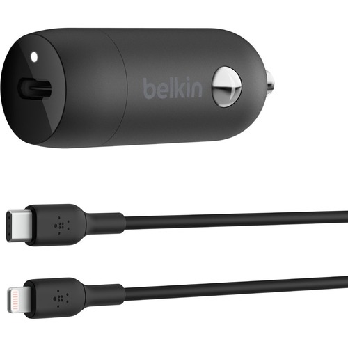 Belkin BoostCharge 30W USB-C Car Charger + USB-C to Lightning Cable - 12 V DC Input - 3 A Output - Black