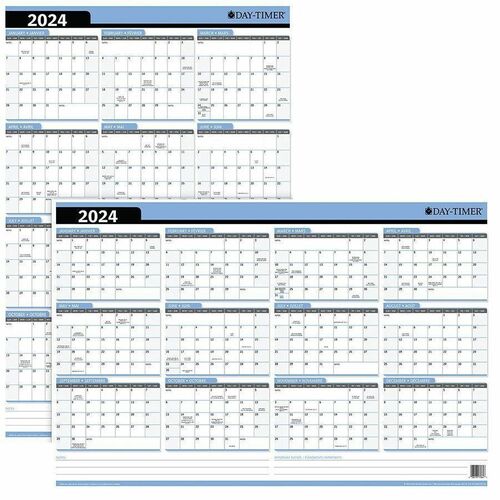 Day-Timer® Reversible Flexible Vertical/Horizontal Planner 24" x 36" Bilingual - 36" Height x 24" Width - Write on/Wipe off, Laminated, Reversible, Flexible - 2024