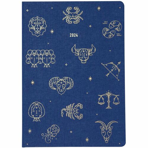 Blueline Zodiac Weekly Planners - Personal - Weekly - January - December - Sewn - Dark Blue - Paper - 8.3" Height x 5.9" Width - Ruled, To-do List, Note Page, Bookmark, Yearly Goals Page